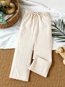 SHEIN Tween Girl Casual All-Match Versatile Loose Comfortable Beach Wide Leg Pants In Apricot Textured Fabric, New Spring/Summer Collection, Matching With Mom And Sister - Apricot - View 6