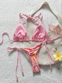 Swim Vcay 女款夏季海灘太陽印花掛脖綁帶比基尼與三角泳褲泳衣套裝 - 彩色 - 查看 2