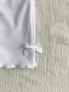 SHEIN Vintaside Kids 3 件套女婴 0-3 岁春夏新款休闲运动针织罗纹柔软纯色三件套修身短裤，适合室内外穿着 - 彩色 - 查看 5