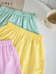 SHEIN 3件套少女条纹休闲短裤套装 - 彩色 - 查看 4