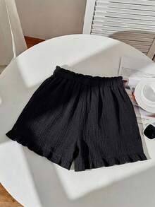 Comfortcana Set 3 Potong Celana Pendek Wanita Kasual Warna Polos dengan Tekstur dan Detail Ruffle di Bagian Bawah - MultiWarna - View 3