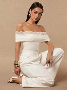 Silquee Women's Off-White Slim-Fit Fashion Top With Lace Neckline, An Elegant Top Suitable For Summer Parties, Dinners, The Office, And Holidays In 2026. Women - Apricot - View 1