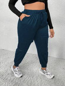 EMERY ROSE Plus Size High Waisted Pocket Work Pants Fall - Navy Blue - View 6