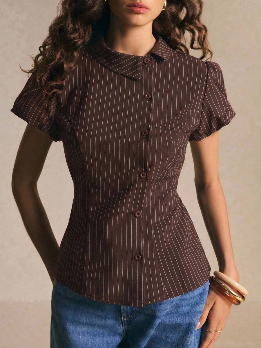 Poéselle 女款條紋休閒百搭日常外出襯衫