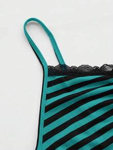 ROMWE Women's Contrast Lace Striped Ruffle Camisole - Multicolor - View 4