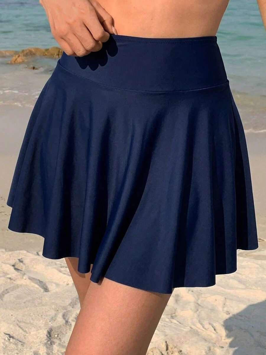 DAZY Women's Solid Color Minimalist Daily Wear Swim Skirt Bottom - Navy Blue - View 1