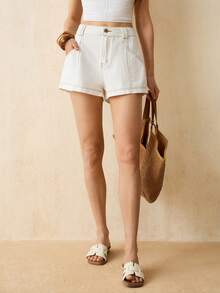 CielaLinda Quần short denim trắng có túi dành cho nữ - trắng - Xem 6