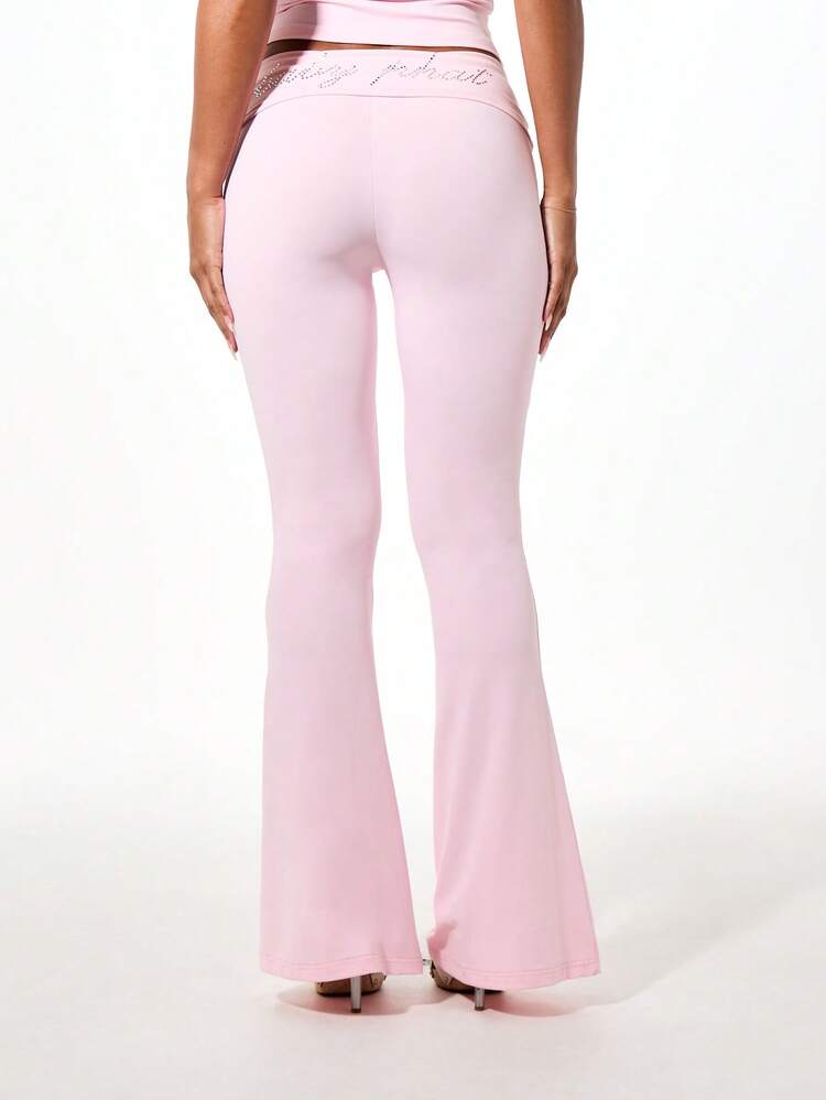 BABYPHAT Leggings à taille pliante avec détail de logo strass, taille basse, pattes d'éléphant, longueur intégrale