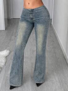 Jeanoix Quần jeans ống đứng denim wash dành cho nữ, kiểu dáng thường ngày, đa năng, thích hợp mặc hàng ngày. - Rửa tối - Xem 4