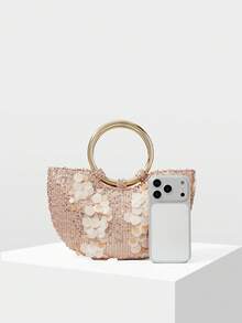 MOTF 女款香檳金手提包，精緻亮面極簡半圓形包，適合約會、派對、夏季度假與旅行 - 香檳色 - 查看 5