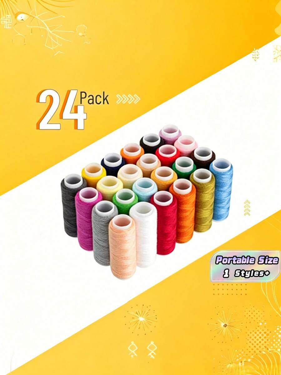 24rolls Mixed Color Sewing Thread Set,For Hand Sewing And Machine Sewing Use, Colorful Polyester Thread Set,Ideal For Emergency And Travel, DIY And Home And Creative Art - Multicolor - View 1