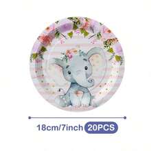 Pink Elephant & Flowers Disposable Plates, Napkins And Cups Set, Serves 20 Guests. This Disposable Party Set (Including Plates, Napkins And Cups) Is Perfect For Birthday Parties, Weddings And Family Picnics. - View 9