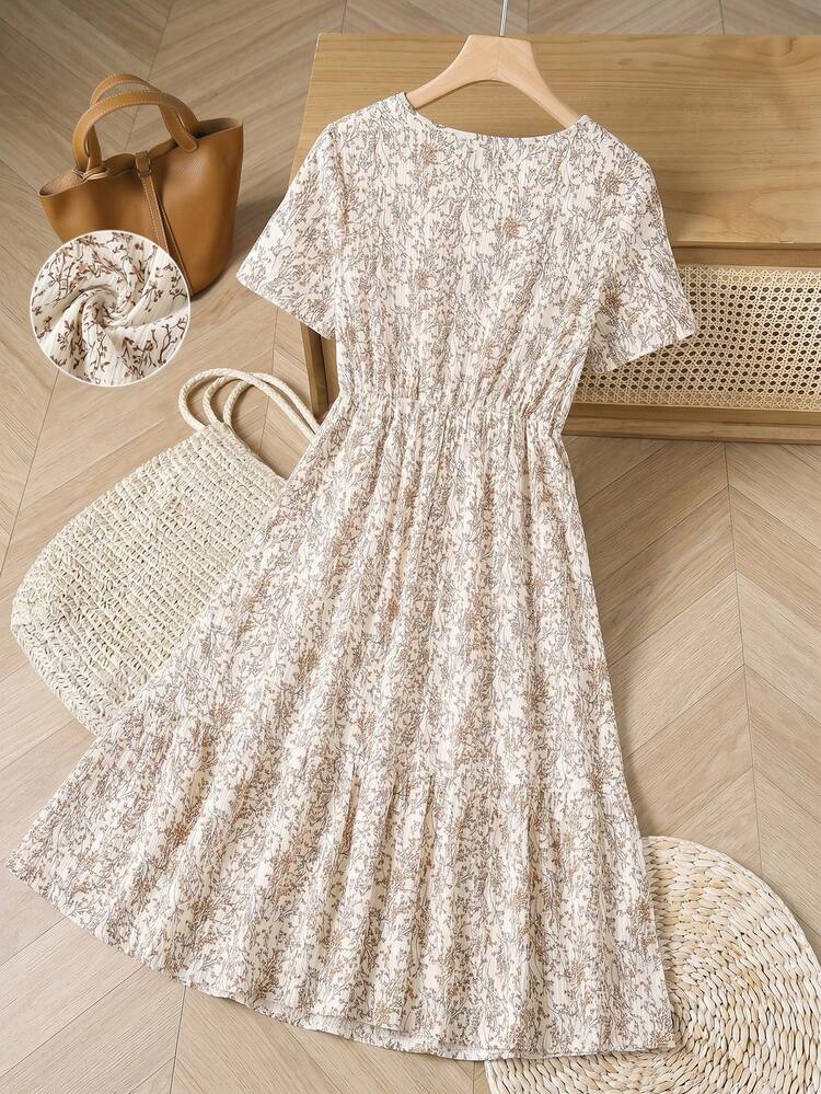 Plus Size Women Floral Print Ruched Casual Party Dress Summer Summer Outfit For Women Festival Outfits For Women Beach Outfits For Women Vacation Outfits Women Holiday Outfits  For Women Country Concert Outfit