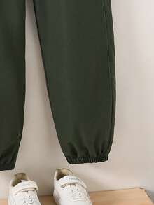 Coolqubz 2pcs/Set Teens' Casual Round Neck Printed T-Shirt And Drawstring Pants Set, Suitable For Daily, Commuting, Outdoor Wear, Spring/Summer - Army Green - View 5