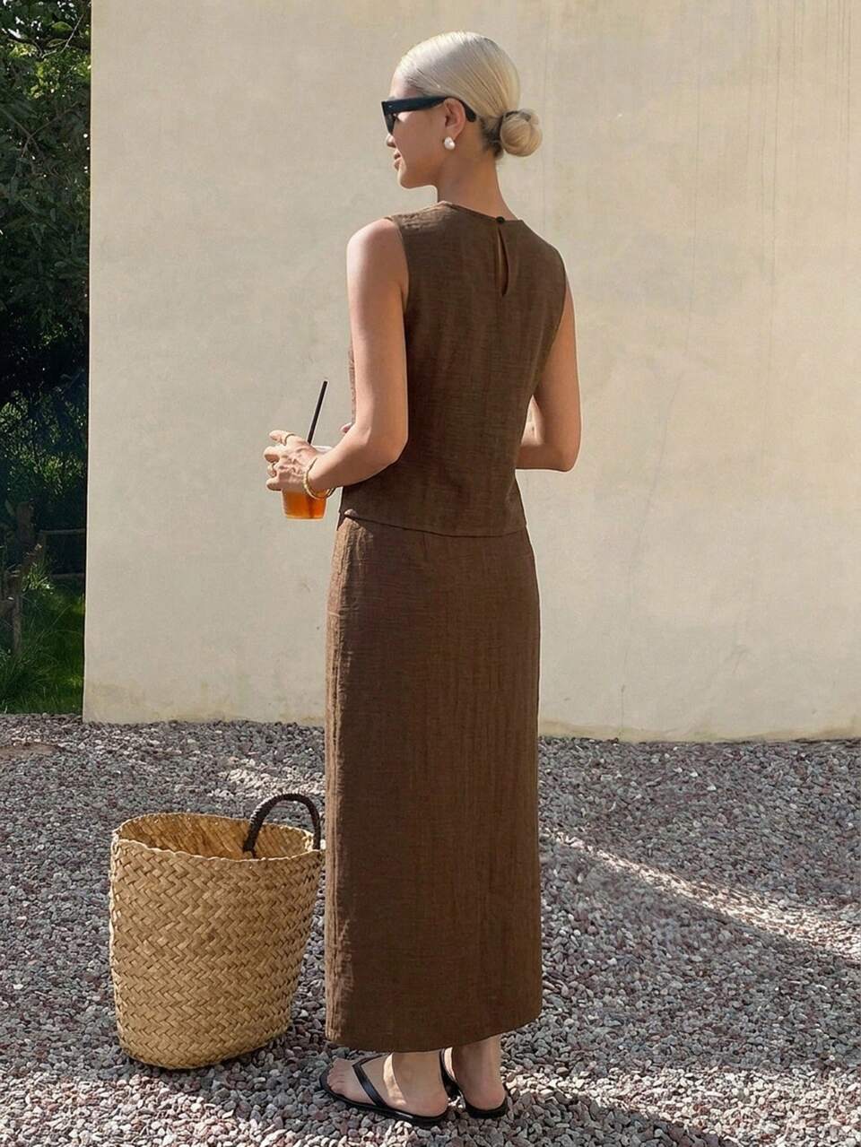 Women's Solid Color Round Neck Tank Top And Mini Skirt Casual 2 Pieces Set