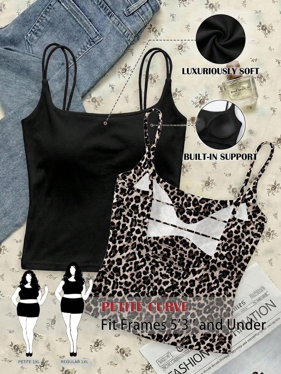SHEIN PETITE CURVE 加大码夏季多功能加厚紧身露背吊带衫 - 彩色 - 查看 1