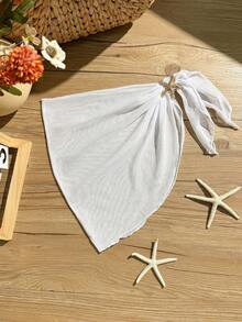 SHEIN White Solid Color Minimalist Vacation Style Chiffon Dress With Starfish Decor, Suitable For Beach, Summer Vacation, Swimming, Party, Pool, Tween Girls Cover-Up - White - View 4