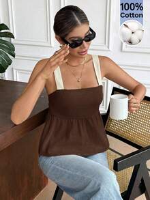 Serisse Tie Backless Ruffle Hem Tank Top,Summer Top - Brown - View 5