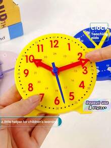 1PC Learn Clock Blue Pink Yellow Time Teaching Clock Model Set With Connected Three Needles Educational Tool For Hour Minute Second Cognition Back To School Supplies Pointer Random Color - Multicolor - View 1