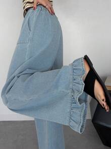 FRIFUL Women's Fashion Wide Leg Loose Fit Jeans Fall Vacation - Blue - View 1