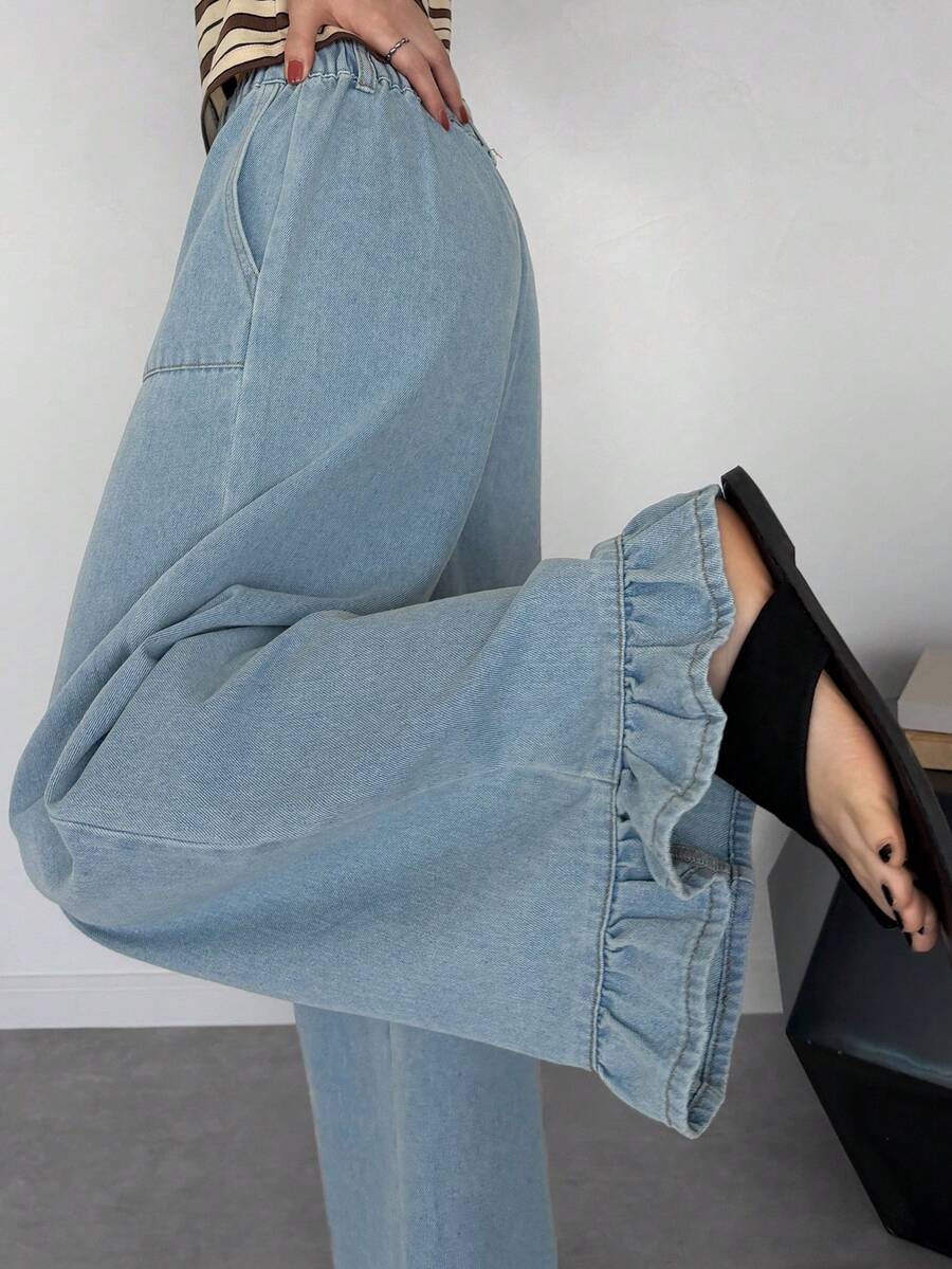 FRIFUL Women's Fashion Wide Leg Loose Fit Jeans Fall Vacation - Blue - View 1