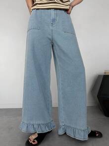 FRIFUL Women's Fashion Wide Leg Loose Fit Jeans Fall Vacation - Blue - View 6
