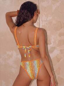 Swim Vcay Summer Fashion Special Fabric Matching Light Color Ruched Design Sexy Tropical Split Bikini Set Beach Vacation Yellow - Multicolor - View 2