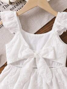 SHEIN LMoss Kids 女童白色刺绣蝴蝶结背心，百搭夏季度假装 - 白色 - 查看 7