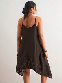 Freevana Plus Size Solid Color Spaghetti Strap Sleeveless Casual Loose Summer Dress - Coffee Brown - View 2