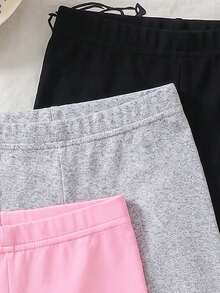 3件組女童幼兒春夏時尚極簡愛心印花素色針織打底褲，彈性面料百搭紋理短褲與打底褲，適合外出穿著 - 彩色 - 查看 5