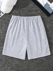 SHEIN 青少年男童夏季休闲毛边抽绳短裤，百搭日常穿着，适合春夏季节、日常穿着、运动、郊游、上学、聚会、节日、拍照等场合。 - 灰色 - 查看 4