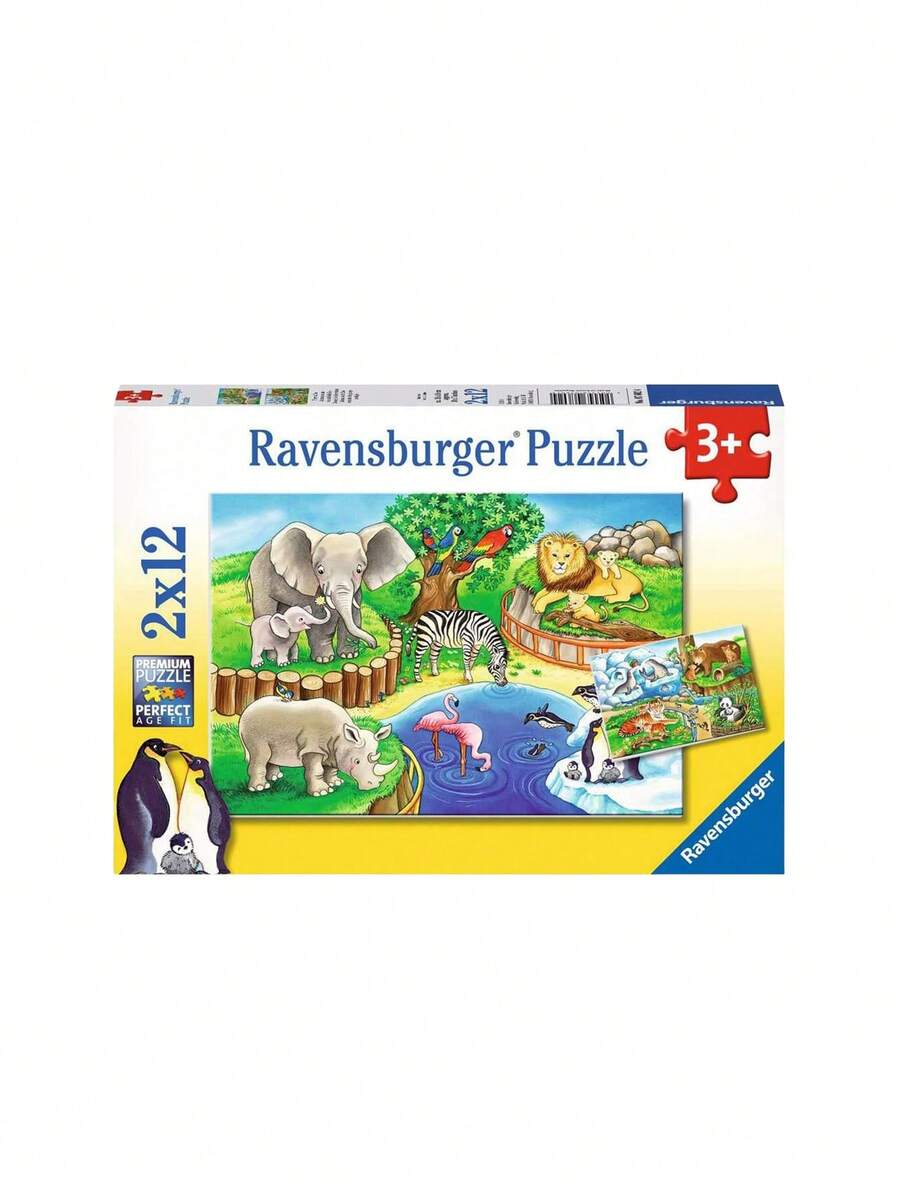 Ravensburger Animals In The Zoo 2x12Pieces Jigsaw Puzzles Kids Age 3Years+ 7602 - Multicolor - View 1