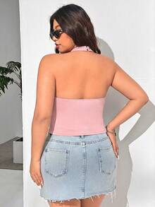 SHEIN EZwear 大码女式纯色吊带休闲百搭日常上衣 - 藕粉色 - 查看 2