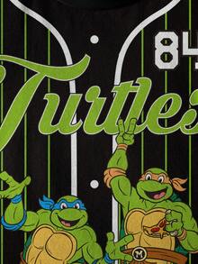 TEENAGE MUTANT NINJA TURTLES | SHEIN 男嬰休閒時尚街頭日常通勤卡通字母 & 條紋印花短袖T恤，夏季 - 白色 - 查看 4