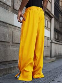 PAVTROS Men's Wide Leg Printed Drawstring Waist Street Pants, Fall Wide Leg - Yellow - View 2