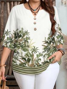 EMERY ROSE Plus Size Women Casual Minimalist Floral Print Shirt, Suitable For Summer Casual Blouse For Women Beach Outfit For Women  Summer Outfits For Women Summer Top - Multicolor - View 1