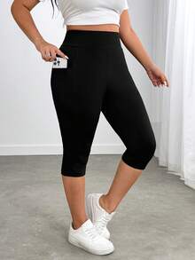 Enliva Leggings de yoga slim avec poches latérales, grande taille, tissu respirant, pour l'été, compatible avec la forme de corps arrondie - Noir - Voir 8
