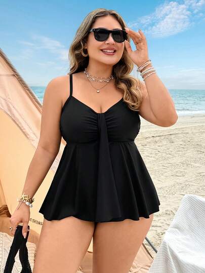 Slaydiva Bộ đồ bơi tankini cỡ lớn dành cho nữ, kiểu xếp ly phía trước, thích hợp cho mùa xuân/hè 2026.
