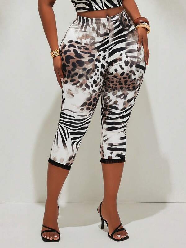 Radiana Quần legging/quần capri nữ size lớn phong cách thời trang dạo phố thường ngày mùa xuân/hè, họa tiết da báo & vằn ngựa vằn, phù hợp đi mua sắm, đi chơi, lễ hội âm nhạc, Coachella, tiệc rave, vintage, du lịch