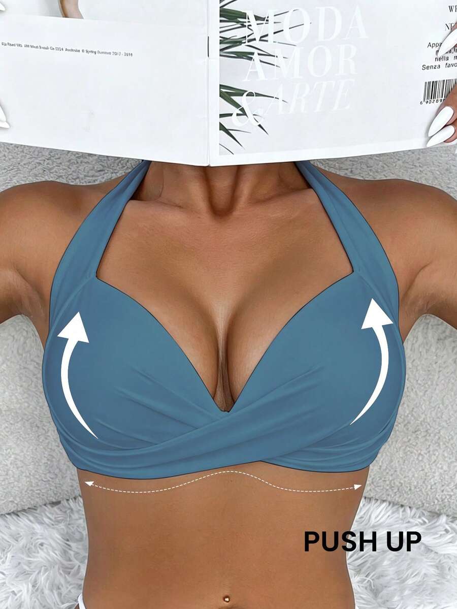 Voyashape Women's Beach Vacation Swimwear Top - Dusty Blue - View 1
