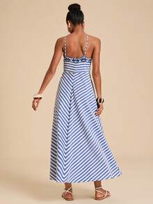 Travachic Embroidered Striped Casual Dress - Blue and White - View 2