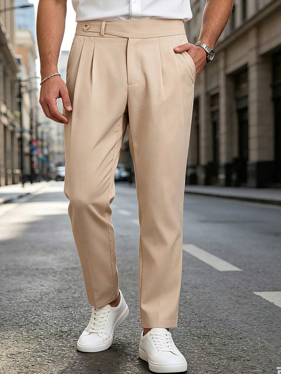 Manfinity Bizformal Men's Apricot Business Pleated Slant Pocket Casual Pants - Apricot - View 1