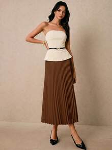 Poéselle Women's Solid Color Bandeau Top And Pleated Mini Skirt Elegant 2-Piece Set - Multicolor - View 5