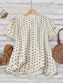 EMERY ROSE Women's Polka Dot Ruffle Double Layer Sleeve Casual Blouse - Apricot - View 2