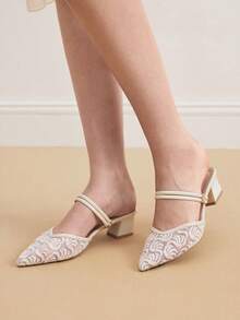 Eladyva Phụ Nữ Mùa Hè 2024 Phong Cách Mới Cổ Tích Thời Trang Gót Giữa & Gót Dày Bít Mũi Giày Sandal 2 Chiều Mang Giày - Màu be - Xem 2