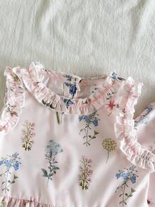 Vintaside Kids 少女夏季多彩甜美清新花卉裝飾圖案無袖背心上衣與長褲套裝，優雅荷葉邊飾，適合日常出遊、休閒聚會、朋友聚會及度假旅行 - 彩色 - 查看 8