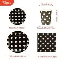 Black Background White Polka Dot Disposable Dining Plate Napkins Paper Cups, Disposable Party Supplies Set, Suitable For 16 Guests, Suitable For Birthdays, Weddings, Theme Parties, Family Picnics, Disposable Dining Plate Party Utensils - View 6
