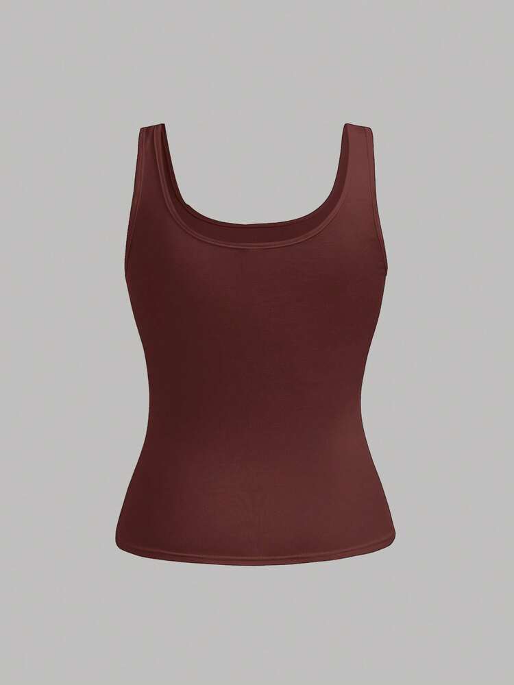 SHEIN Girlism Bộ 2 áo hai dây cổ tròn, eo nhún, màu nâu và be dành cho thiếu nữ, thích hợp mặc hàng ngày, đa năng và mặc ở nhà. - Nhiều màu - Xem 8