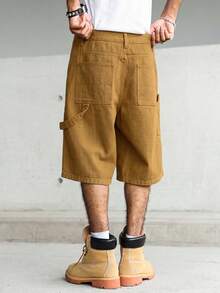 Manfinity Hypemode Quần short denim nam màu vàng hồng nhiều túi, phong cách đường phố thường ngày. - màu nâu - Xem 7