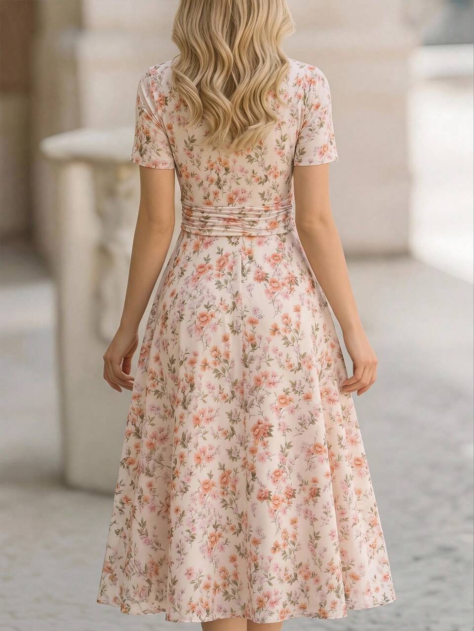 Women's Elegant Blue And White Flower Floral Floral Print Ruffle Waist Dress ,Rhinestone Decor, Wedding Tea Party Summer Vacation Festival Outfits